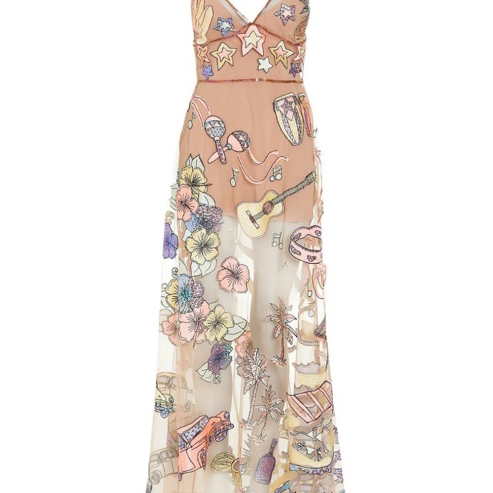 For Love And Lemons Multicolor Embroidered Maxi Dress